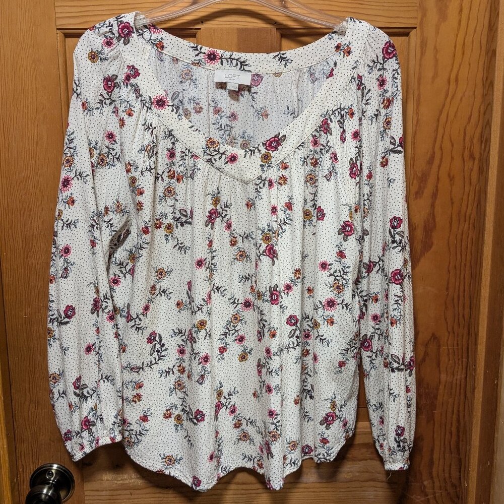 LOFT Floral Garden V-neck Long-sleeve Blouse